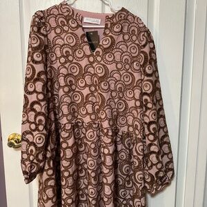 Impressions Boutique Pink Dress With Brown Open Lattice Overlay Size L